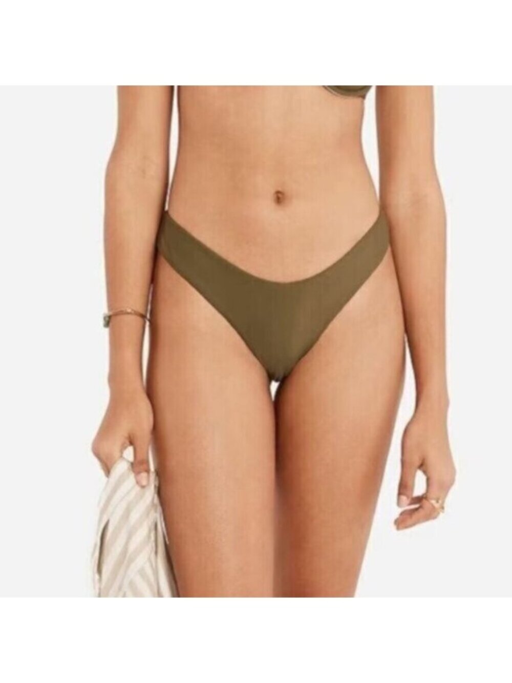 NWT J.Crew Women's Green Curved Waist Cheeky Bikini Bottom Size Medium
